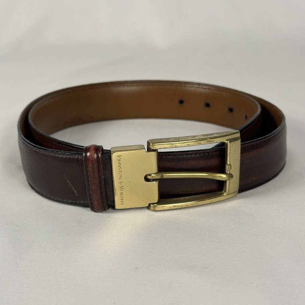Johnston & Murphy Leather Dress Belt Mens Size 34 Brown Aniline Kipskin USA Made